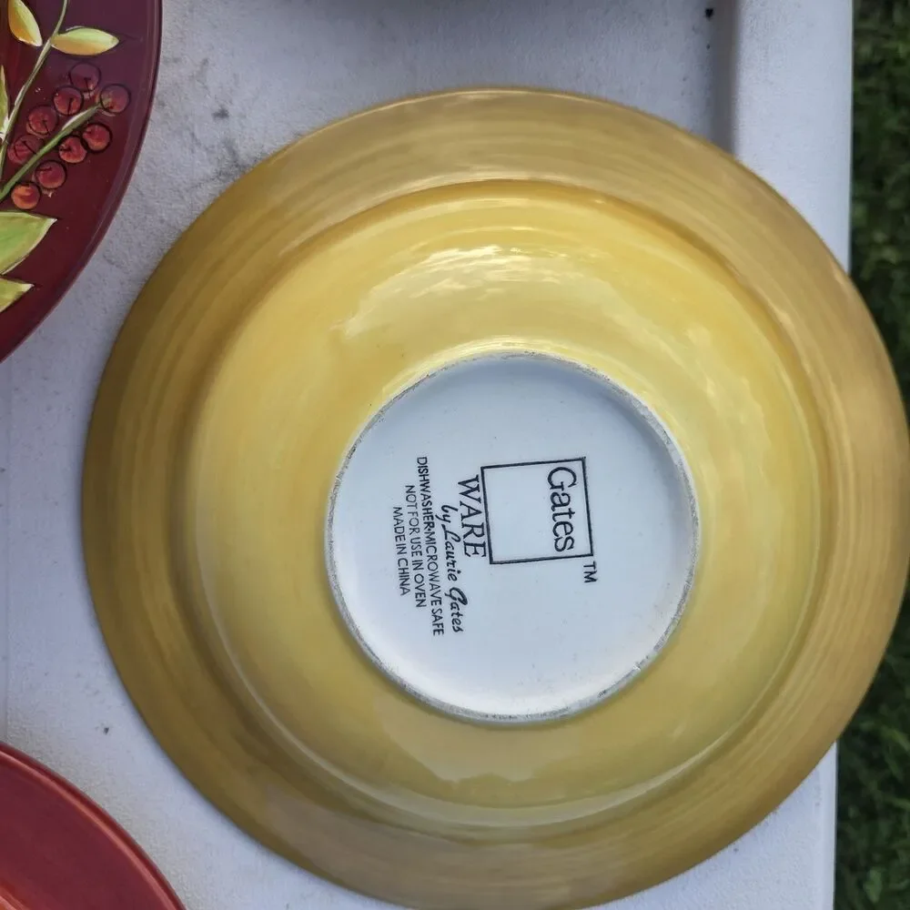 Gates Ware by Laurie Gates 4pc Ceramic Bowl Set Floral Yellow Burgundy Green